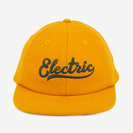 Electric script hat yellow mustard wool mens and womens snapback cap