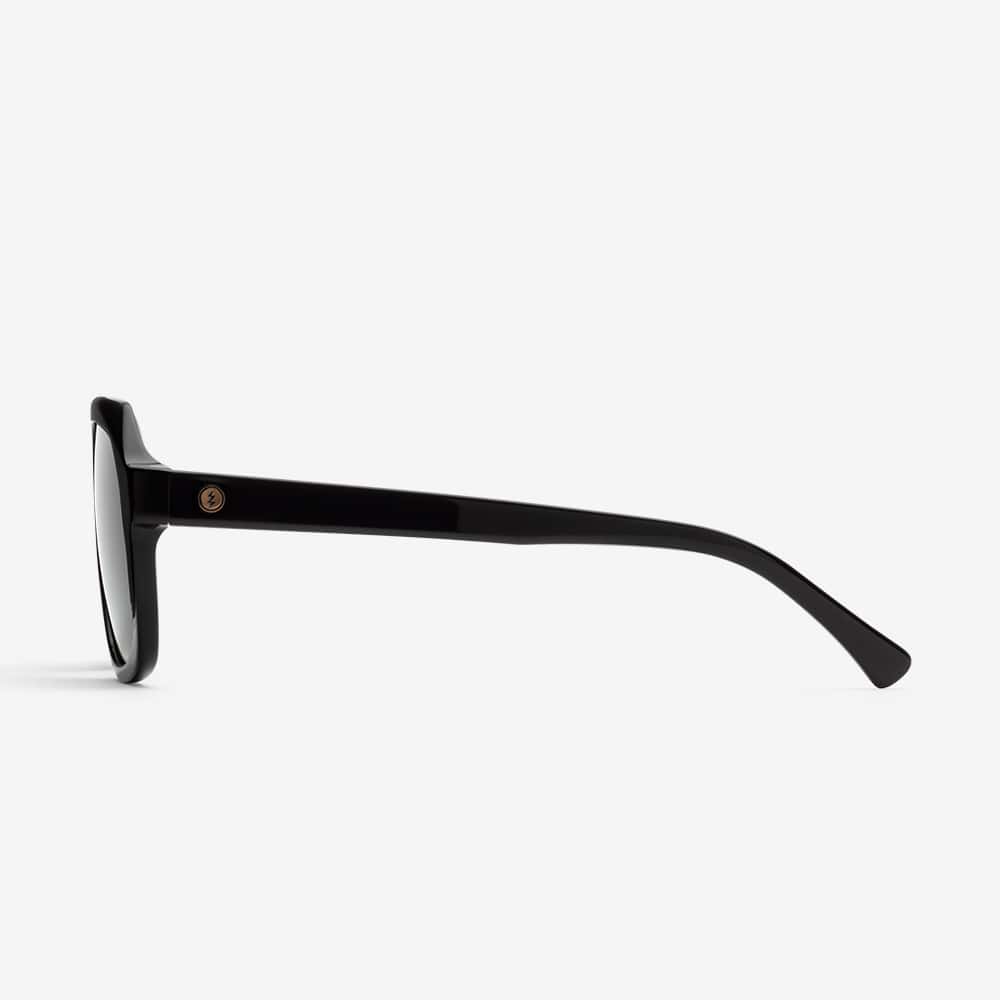 Augusta sunglass. Large sized chunky gloss black frame for men and women. Italian made bio acetate and polarized frame