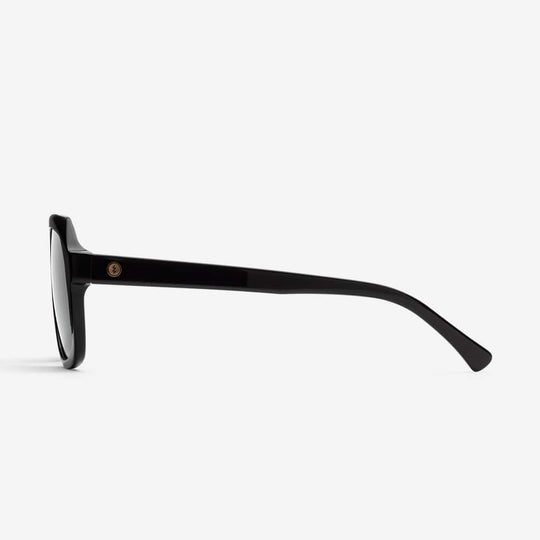 Augusta sunglass. Large sized chunky gloss black frame for men and women. Italian made bio acetate and polarized frame
