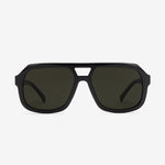 Augusta sunglass. Large sized chunky gloss black frame for men and women. Italian made bio acetate and polarized frame